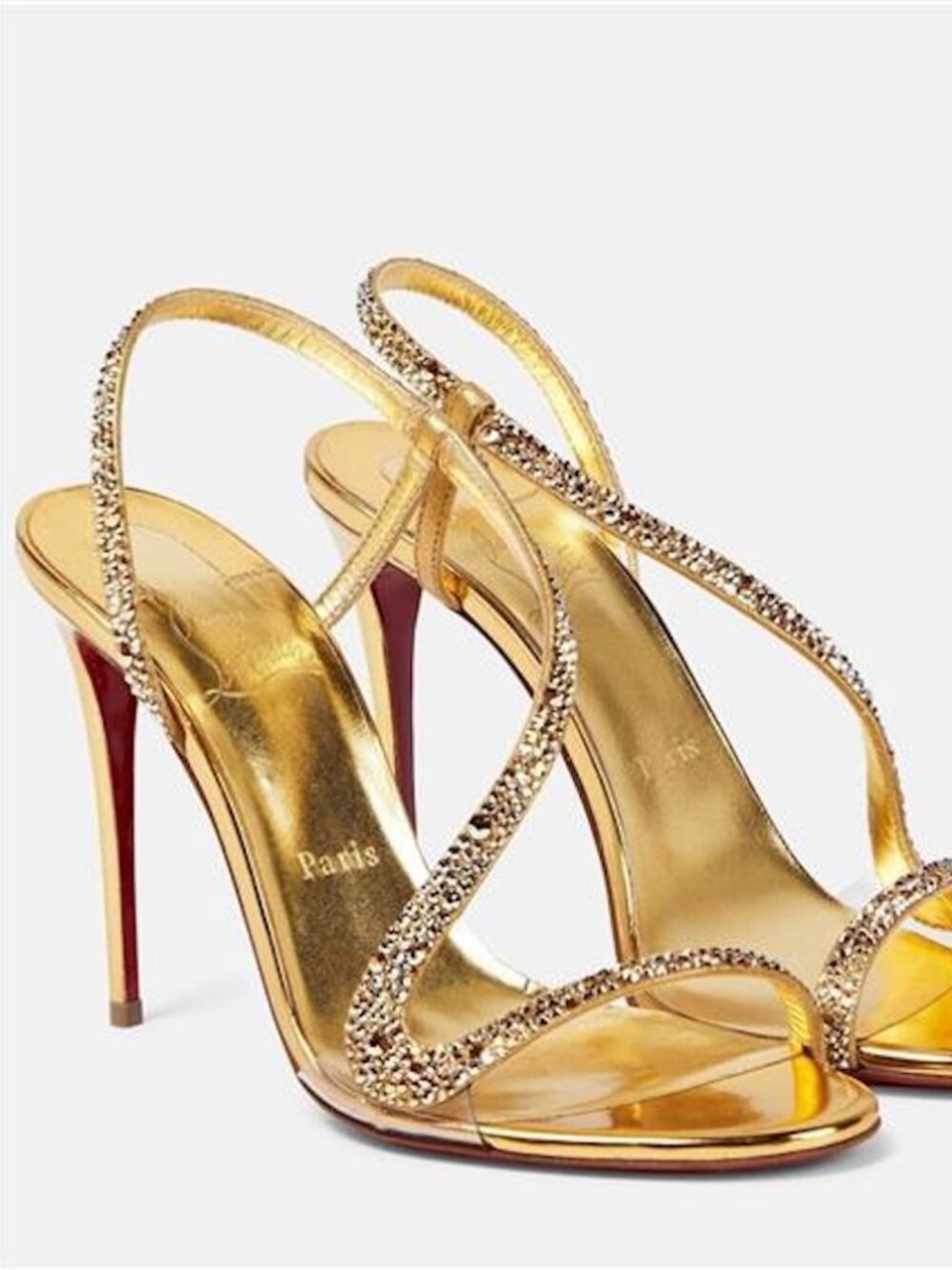 Christian Louboutin ROSALIE STRASS 100 Crystal Metallic Sandal Heels Shoes